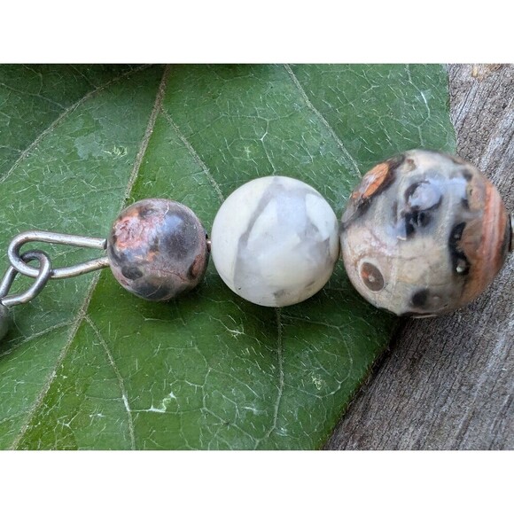 Vintage Leopard Skin Jasper Stone Dangle Earrings - Picture 9 of 10